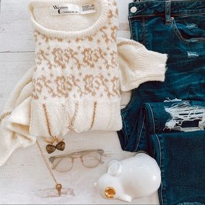 Vintage Western Crew Neck Cream Sweater SZ M